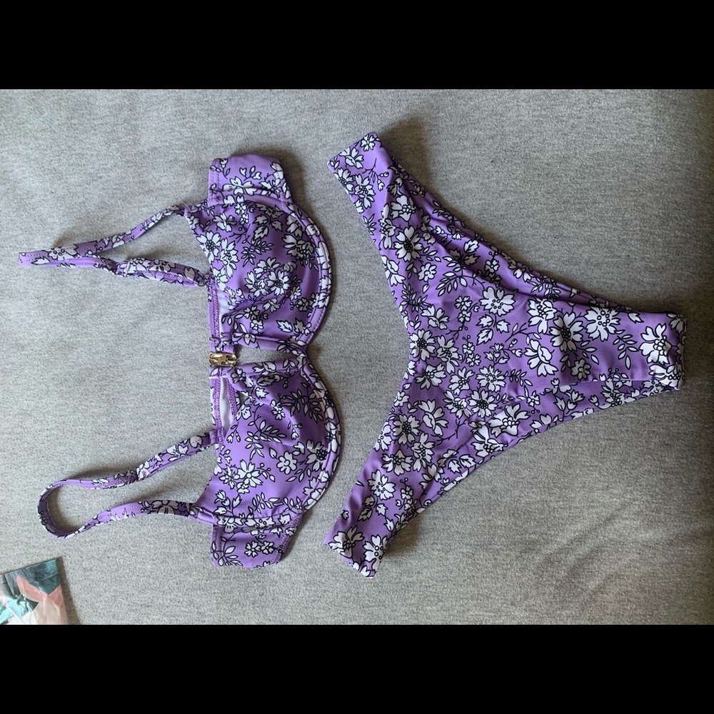 Purple Floral Swim Suit